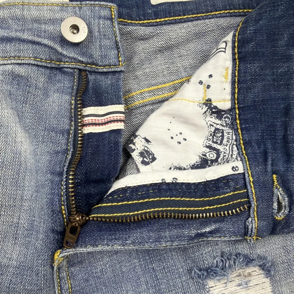 Anthropologie Pilcro Embroidered Stripe Denim Shorts Slim Boyfriend Size 29 - Picture 2 of 8